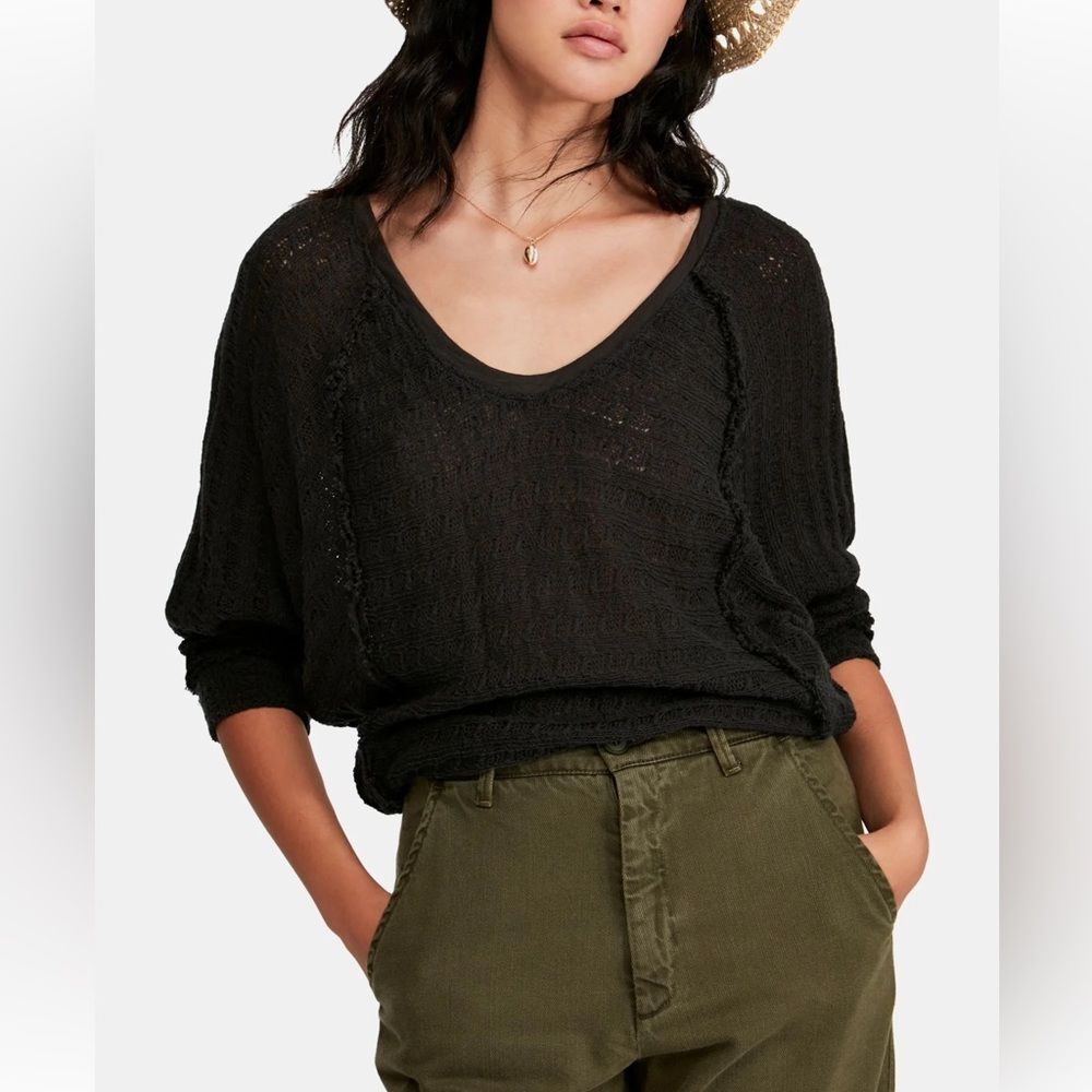 We The Free Gray Thien's Hacci Coastal Boho Slouchy Beach Festival Sweater